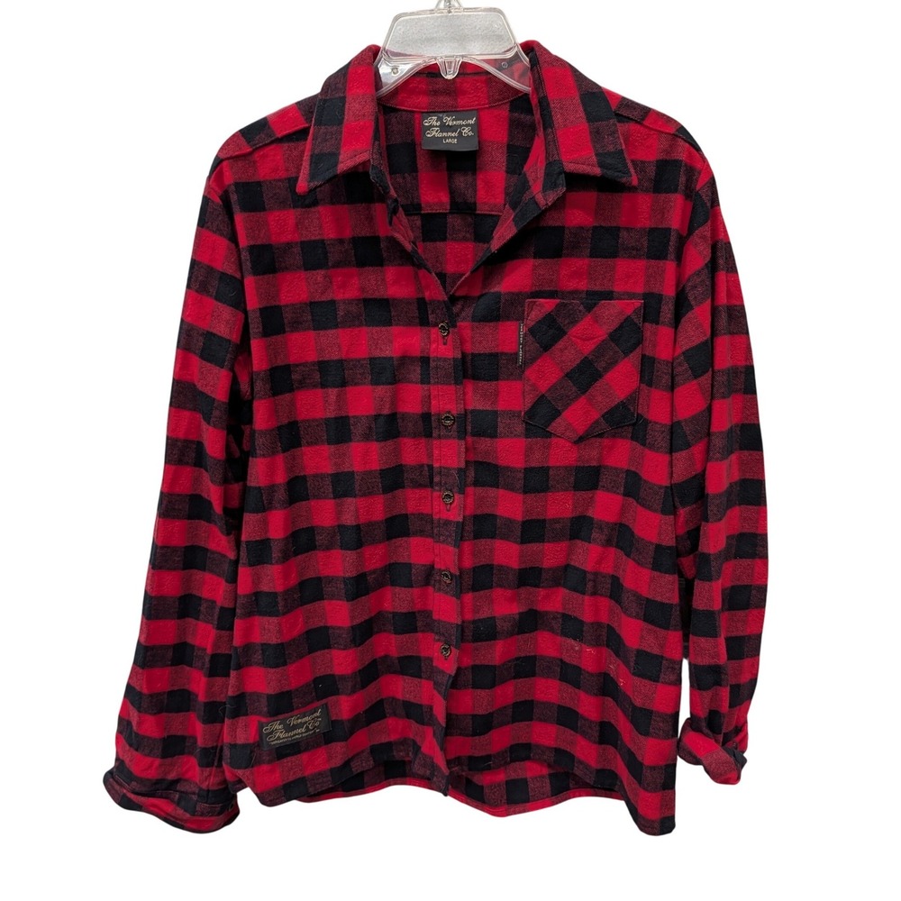 The Vermont Flannel Co Red Black Buffalo Check Cotton Button Down Shirt- Large